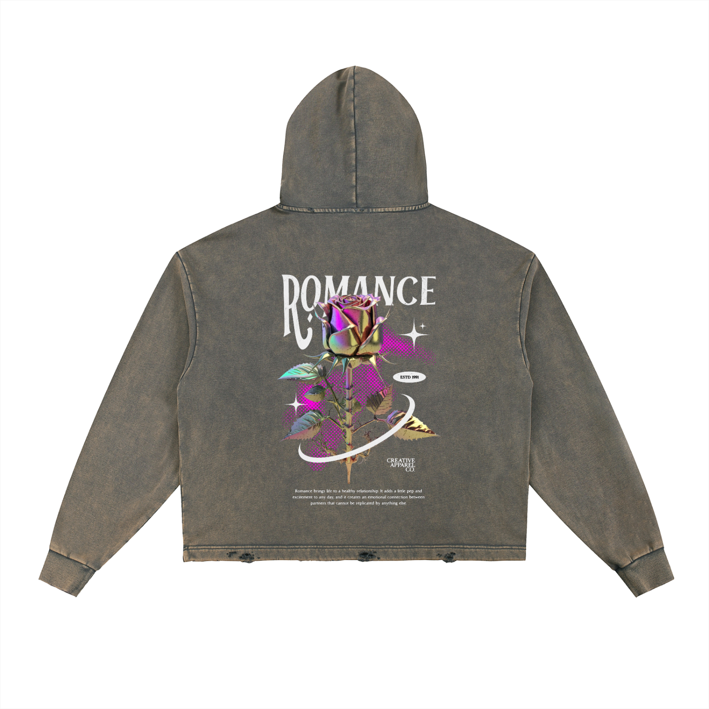 Vintage Washed Frayed-Hem Hoodie